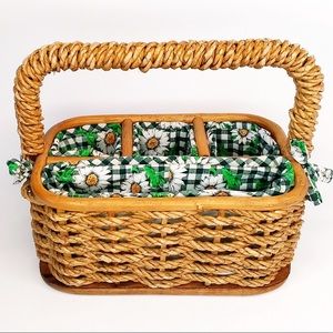 Vintage woven bamboo utensil/napkin/craft holder